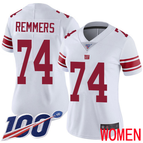 Women New York Giants #74 Mike Remmers White Vapor Untouchable Limited Player 100th Season Football NFL Jersey